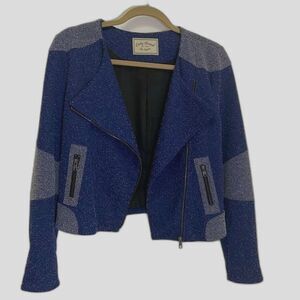 Lucky Brand Blue and Gray Mixed Knit Moto Blazer